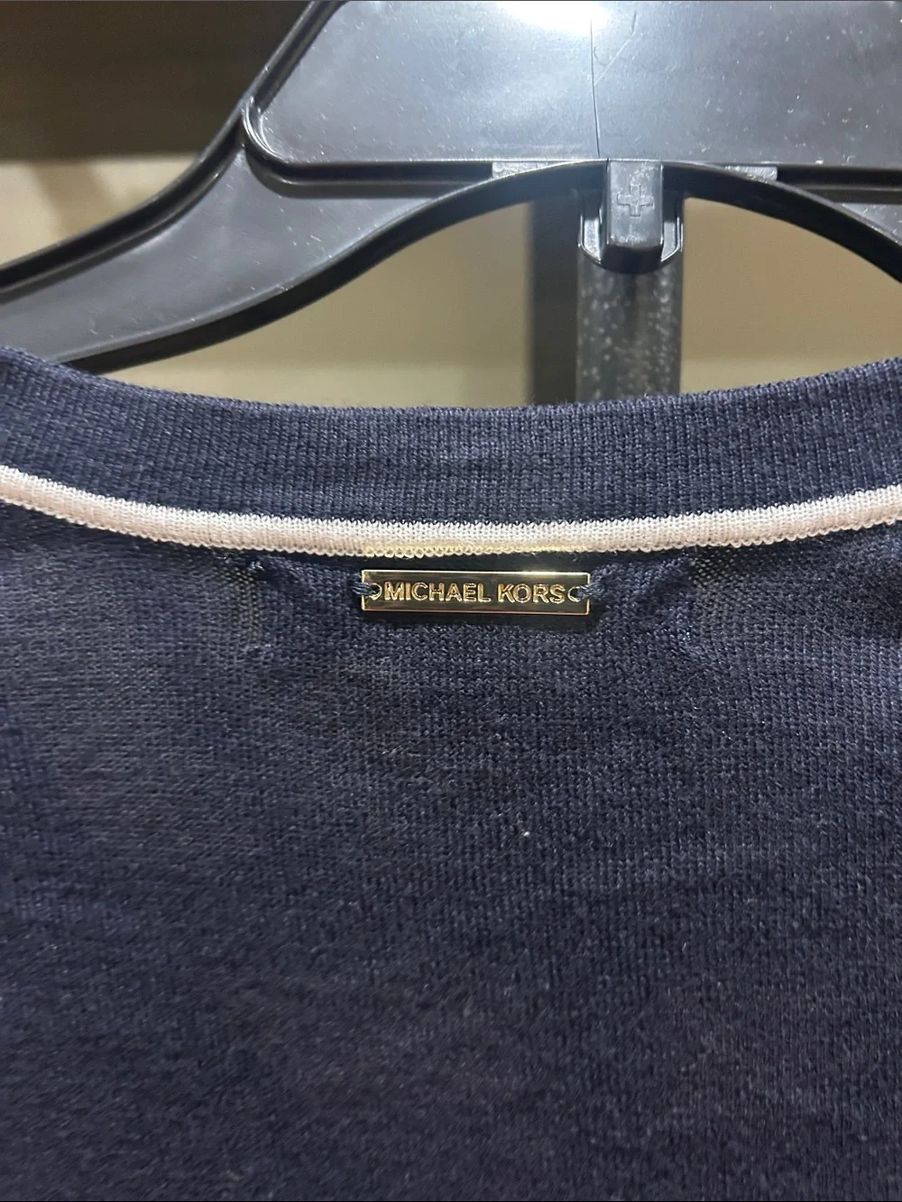 MKors XS Navy Sweater with White Trim - Women's Top